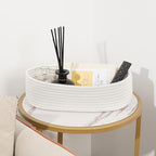 Temary Bathroom Organizer Bin, Toilet Paper Rope Baskets with Handles, Set of 2 Small Foldable Storage Bin for Toilet Tank Top Boho, Narrow Rectangle Baskets for Organizing (White, 13x5.9x3.9)
