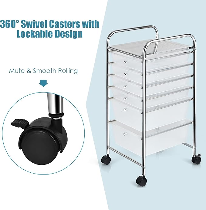GOFLAME 6-Drawer Rolling Storage Cart, Multifunctional Art Craft Organizer Cart, Mobile Utility Storage Cart with Removable Drawers & Lockable Wheels, Craft Cart for Home Office, School, Clear