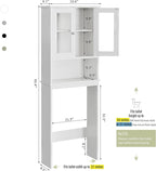 Meilocar Over The Toilet Storage Cabinet for Bathroom, White Storage Organizer Over Toilet, Space Saver with Tempered Glass Doors, White