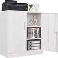 STANI Metal Storage Cabinet, Storage Cabinet with 2 Adjustable Shelves, Steel Counter Cabinet with Lockable Doors for Home Office (White)