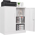 STANI Metal Storage Cabinet, Storage Cabinet with 2 Adjustable Shelves, Steel Counter Cabinet with Lockable Doors for Home Office (White)