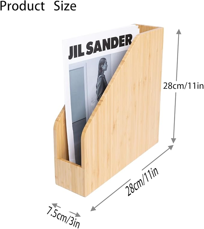 2 Pack Bamboo File Folder Holder Book Holder Frames Document Cabinet Rack Storage Organizer Small Magazine Shelf for Home ,Office