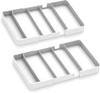 2 Pack Shallow Drawer Organizer (1.57" H), Modular Expandable Desk Dividers (Width 10.6"-17.9" OR Length 16.1"), Detachable Trays for Office Stationery, Makeup, Kitchen, White