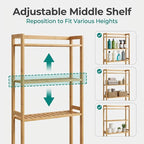 Over the Toilet Storage, 3-Tier Bamboo Bathroom Organizer with Adjustable Shelf, Space-Saving Rack, 66.9" Tall (Rust Brown)