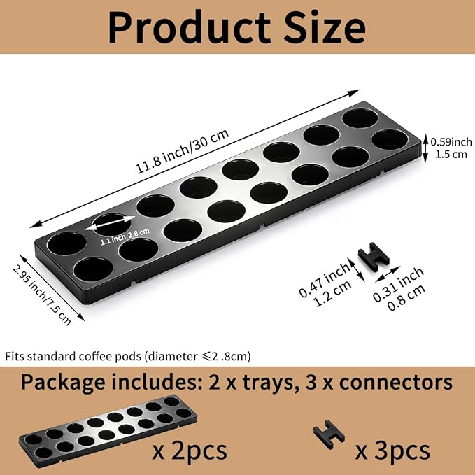 Berglander Coffee Capsule Holder for Drawer, 32 Pods Coffee Pod Storage Organizer for Kitchen Drawer Holders for Nespresso Originalline, Black Plastic Kitchen Organizer