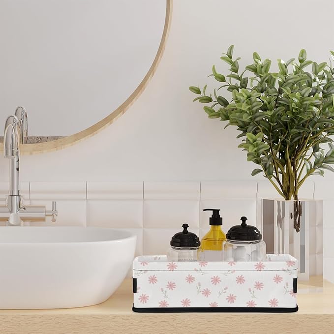 Bathroom Storage Basket Waterproof Foldable Floral Storage Bins with Handles Decorative Toilet Paper Organizer for House Bathroom Toiletries