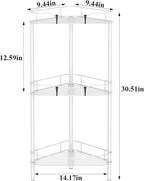 3 Tier Floor Standing Corner Shower Caddy Organizer Shelf with Hooks, Bathroom Shelves Stand Rack, White