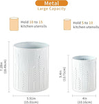 2 Pack Metal Utensil Holder for Kitchen Counter, 7.3"+5.4" Large Cooking Utensil Organizer Ear of Wheat Pattern Embossed Utensil Caddy for Party Cutlery Tool Holder Storage, White