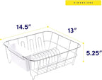 Sweet Home Collection Metal 2 Piece Dish Drying Rack Set Drainer with Utensil Holder Simple Easy to Use Fits in Most Sinks, 14.5" x 13" x 5.25", White