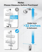 ODesign 2 Tier Stainless Steel Anodized Aluminum,Height-Adjustable Rustproof Shower Caddy Hanging Anti-Swing-Over The Shower Head Caddy-Bathroom Showe r Storage Organizer With Soap Box Holder- Sliver
