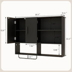Medicine Cabinet, Wooden Bathroom Wall Cabinet with 2 Doors, Adjustable Shelves & Towel Bar, Over Toilet Storage Cabinet Wall Mounted for Kitchen & Laundry, Black