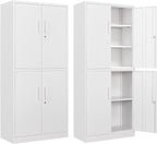 Letaya Metal Storage Cabinet with Lock Door, Adjustable Shelf Steel Cabinets for Office, Home,Pantry,Kitchen,Garage Utility Cabinet (4 Door-White)