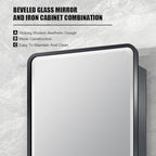 16×24inch Medicine Cabinet,Mirror Cabinet with Beveled Mirror,Soft Close Hinge,Brushed Metal Framed,Detachable Side Plate for Recess Mount or Surface Mount,Black