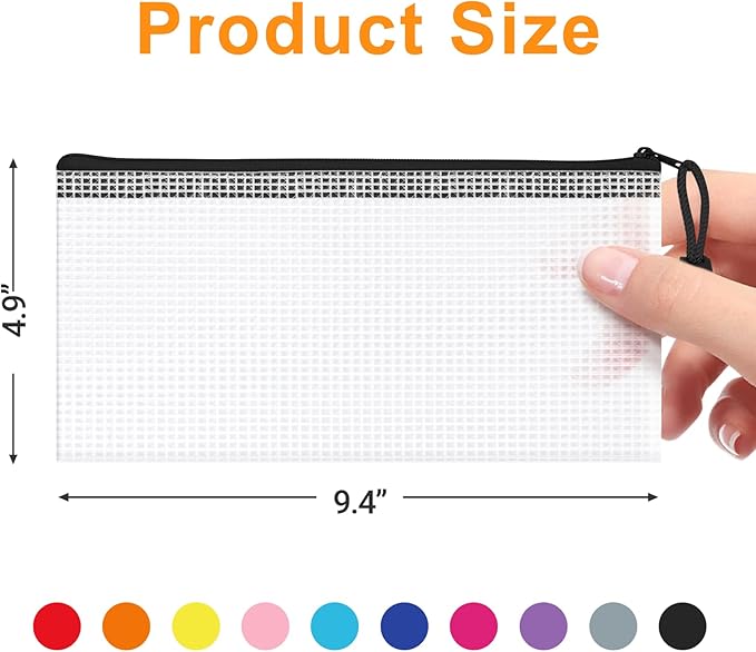 20Pack Mesh Zipper Pouch Bags, Waterproof 9.4x4.9 Inch Pencil Pouches Bulk for Storage, Teacher School, Toys, Puzzle, Office, 10 Colors