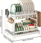 2-Tier Dish Drying Rack - Stainless Steel Dish Racks for Kitchen Counter, Space-Saving Kitchen Counter Organizer with Cutlery/Cup Holders & Draining Tray, Rustproof Multifunctional Drainer (White)