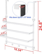 Over The Door Towel Rack, Over Door Towel Racks for Bathroom Door with 5 Hooks, 3 Tier Towel Storage Hanger Holder for Bathroom Accessories, 16 Inch Towel Bar for Hanging Towels, White