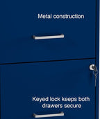 STAPLES 2-Drawer Vertical File Cabinet, Letter Size Documents, Lockable & Mobile, 18" D x 14" W x 26.3" H, Blue
