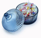 Colorful Glass Jar With Lid,Powder Puff Dish,Jewelry Box,Buffet Jar Biscuit Containers Food Storage,Decorative Jar(Grey-blue)