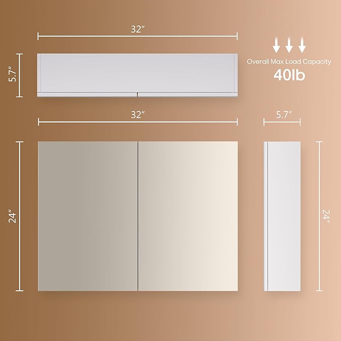 24x32 inch Bathroom Wall Cabinet, Saver Storage Cabinet, Medicine Cabinet with 2 Door and Adjustable Shelves, White（Assembly Required）