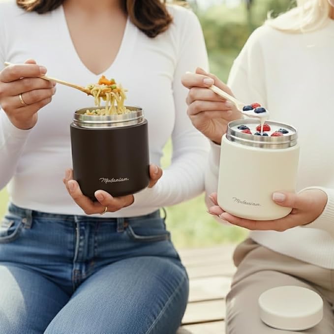 Stainless Steel Insulated Food Jar Set of 2 (16oz + 12oz) | Wide Mouth | Soup Thermo for Hot Food Lunch Container | Thermal LunchBox | Insulated Soup Bowl | Hot and Cold Lunch Box for Adults | Mocha