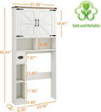 Vabches Over The Toilet Storage Cabinet, Farmhouse Storage Cabinet Over Toilet with 2 Barn Doors && Toilet Paper Holder Stand，Home Space-Saving Toilet Rack, for Laundry, Restroom, Bathroom