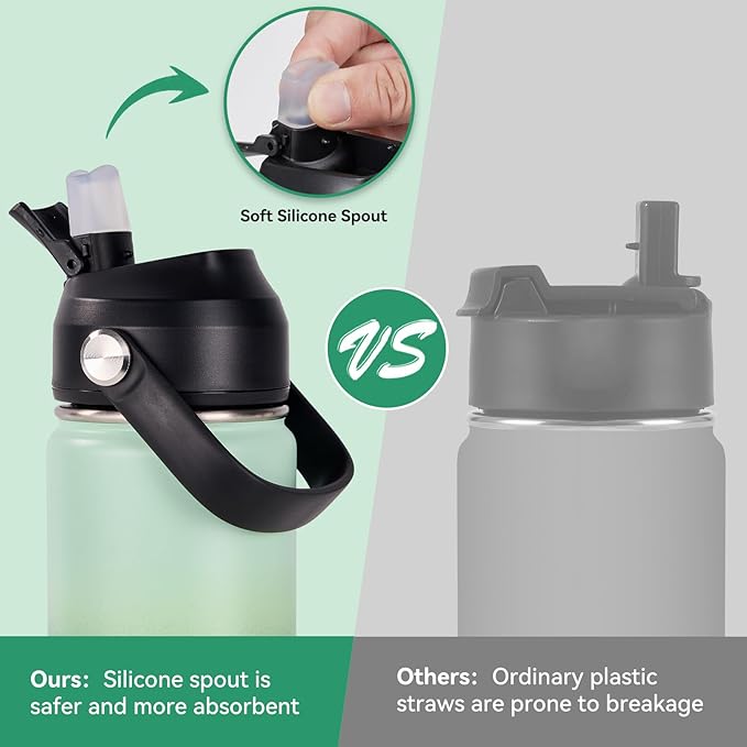 18oz Insulated Stainless Steel Water Bottle, Wide Mouth Double Wall Vacuum, Silicone Straw, Sweat & Leak Proof, BPA Free Insulated Water Flask for Travel, Green Gradient