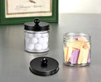 SheeChung Bathroom Organizers and Storage - 2Pack Qtip Holders Bathroom Canister Apothecary Jars for Cotton Swabs, Rounds, Balls, Qtips,Makeup Sponges, Flossers,Bath Salts - Black