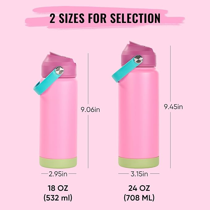 18oz Insulated Stainless Steel Water Bottle, Wide Mouth Double Wall Vacuum, Silicone Straw, Sweat & Leak Proof, BPA Free Insulated Water Flask for Travel, Keep Cold 24h Hot 12h, Berries