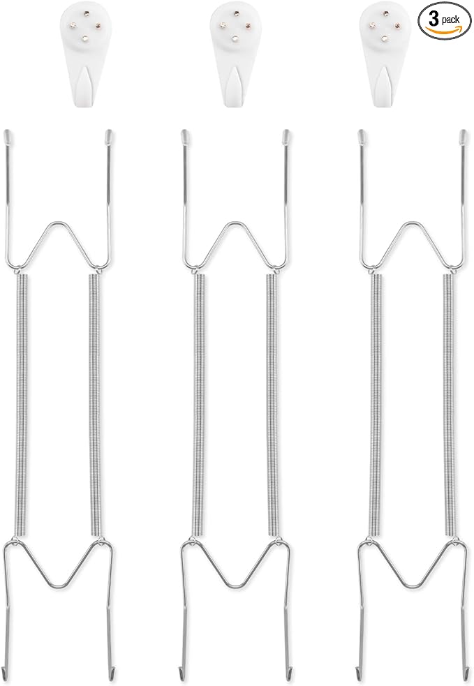 Bilillo 3 Pack Plate Hangers for The Wall, Suitable for 12-16 inch Art Plate, Stainless Steel Invisible Heavy Duty Wire Plate Holder with Wall Hooks, Plate Hangers for Displaying Plates, Silver