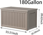 Waterproof Outdoor Resin Deck Box with Lockable Lid, Easy Assembly Features and Convenient Handles For Cushion, Pillows and other Patio Furniture (180 Gallon Grey)