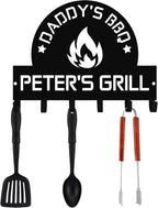 Generic Personalized BBQ Cooking Utensils Wall Hooks Rack for Dad Custom Grilling Tool Organizer Barbecue Tool Metal Storage Holders Grill Cutlery Hanger Father's Day Utensils Hanging Hooks (Style 2)