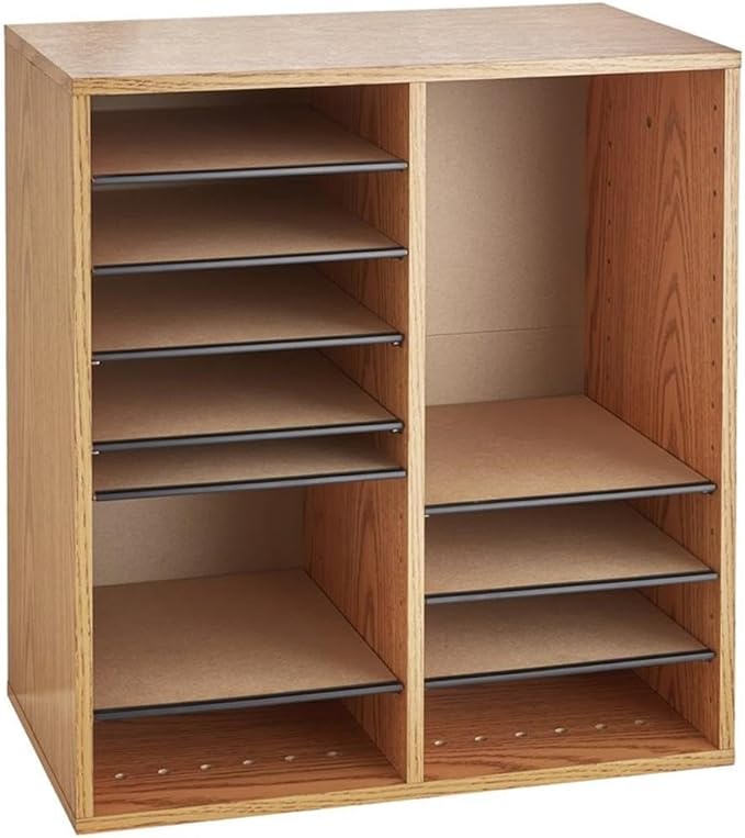 Scranton & Co Medium Oak 16 Compartment Wood Adjustable Literature File Organizer in Medium Oak with Removable Shelves