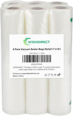 Vacuum Sealer Machine Bags Rolls (6 Rolls), 11 Inch X 16 Feet Fit Inside Machine Heavy Duty Embossed Food Storage Saver Bags Rolls Compatible with Sous Vide and FoodSaver (Total 100 Feet)