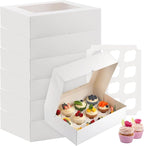 Cupcake Boxes, 6 Pack Disposable Cupcake Containers, Food Grade Cupcake Carrier 12 Count with Window and Inserts, Cupcake Transport Holders Bulk for Muffins Cookies Treats Dessert（White）