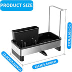Kitchen Sink Caddy Organizer with Sponge & Brush Holder, Rustproof 304 Stainless Steel Countertop Storage with Towel Bar, Drying Rack for Kitchen Essentials