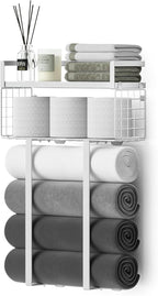 Towel Racks for Bathroom, Bathroom Shelf Over Toilet,Floating Shelves with Towel Rack Paper Holder Storage Basket,Floating Shelves for Wall Decor,White
