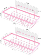 2 Pack Adhesive Shower Caddy Organizer with Hooks, Rustproof No Drilling Wall Mounted Storage Shelf Rack for Inside Shower/Bathroom/Kitchen (Pink)