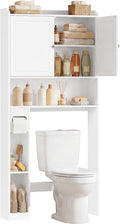 VASAGLE Over The Toilet Storage Shelf, Bathroom Storage Cabinet, Adjustable Shelves, Toilet Paper Holder, Space-Saving, Modern, 7.9 x 31.1 x 66.9 Inches, Cloud White UBTS018WH01S