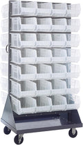Quantum Storage Systems QMD-36H-240CL Mobile Double Sided Gray Louvered Rack System with Bins, 36” L x 25” W 72” H, Clear