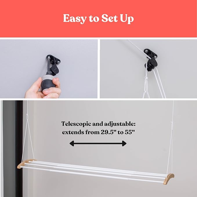 Ceiling Mounted Drying Racks for Laundry-Space-Saving Ceiling Clothes Drying Rack-Pulley Drying Rack-Wood, Metal, Ceiling Clothing Rack-Ceiling Mount Drying Rack-Clothes Drying Rack Ceiling Mounted
