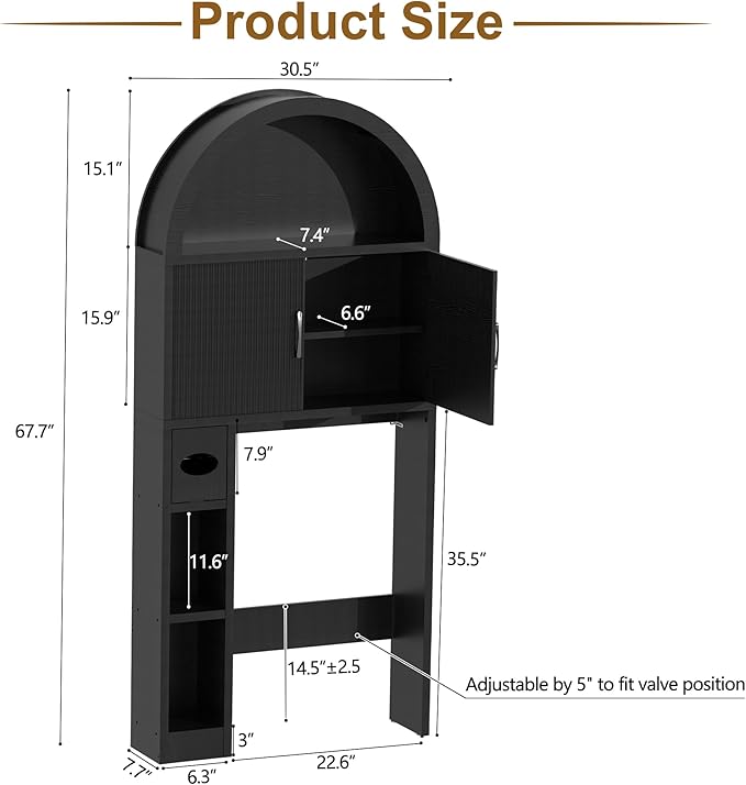 AHB Over The Toilet Storage Cabinet, Freestanding Bathroom Organizer with Adjustable Shelf and Anti-Tip Device, Arched Cabinet with Doors, Space-Saving Toilet Storage for Bathroom, Laundry, Mini Bar