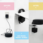Metal Outlet Shelf Wall Holder for Duplex (Round) Outlets - Bathroom & Kitchen Organizer with Cord Storage, Quick Install for Smart Home Toothbrush Holder Holds Smart Speaker Cell Phone 2Pack