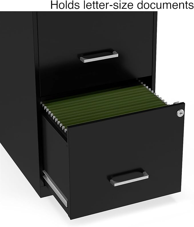 STAPLES 2-Drawer Vertical File Cabinet, Letter Size Documents, Lockable, 18.9" D x 14.3" W x 24.1" H, Black
