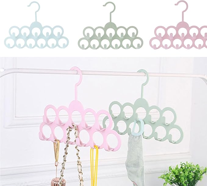 11Holes Clothes Tie Belt Shawl Scarf Hanger Display Holder Closet Organizer Hook, 29.5x21.5x2.8cm, Green
