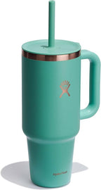 Hydro Flask Travel Tumbler with Handle, Lid and Straw - Insulated Stainless Steel in 40 Oz Thyme Green Rose Gold