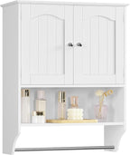 Iwell Bathroom Wall Cabinet, Over The Toilet Storage Cabinet with Towel Rack & Adjustable Shelf, Medicine Cabinet for Bathroom, White