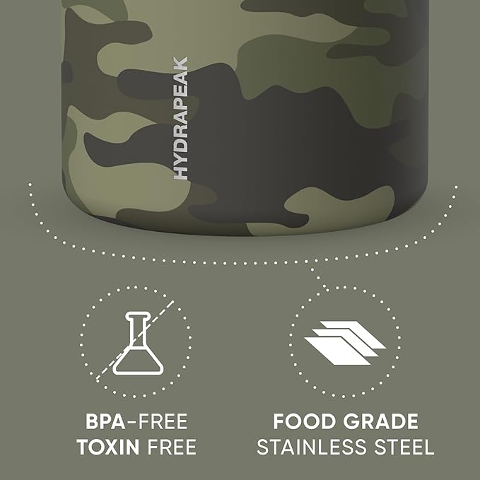 Hydrapeak 32oz Stainless Steel Vacuum Insulated Food Jar | for Hot Food and Cold Food, Wide Mouth Leak-Proof Soup for Adults, 10 Hours Hot and 16 Hours Cold (Camo) (Pack of 2)