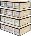 StorageRight Under Bed Storage Bags 4 Pack, 40L Large Clothes & Comforter Storage Containers with Clear Window, Breathable Fabric Organizer for Blankets, Bedding, Seasonal Clothing, Beige