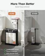 Toilet Paper Holder Free Standing with Storage for Up to 12 Rolls,Rustproof Metal Black Toilet Paper Stand with Shelf,All-in-One Toilet Tissue Roll Dispenser and Organizer with a Lidded Basket