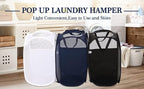 AQQA 9 Pcs Mesh Popup Laundry Hamper Set, Black/White/Blue, Durable Handles, Foldable, Sturdy Mesh Construction, Ideal for Kids, Teens, Adults, College Dorm, Camping, Hotel, Travel (Pack of 2)